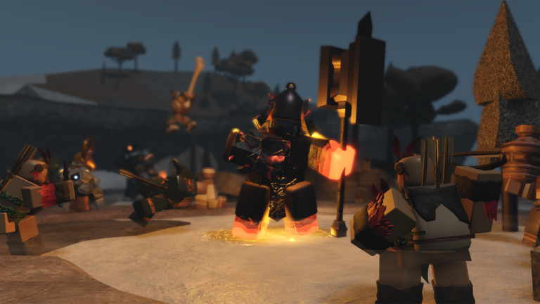 Rocky Chrono Warfare TD scene with a central figure lit by orange and red light